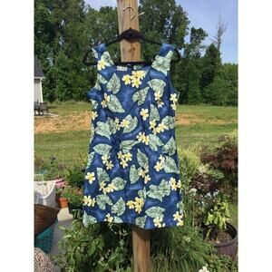 Vintage banana Jack Hawaiian dress size L large navy blue floral tropical womens
